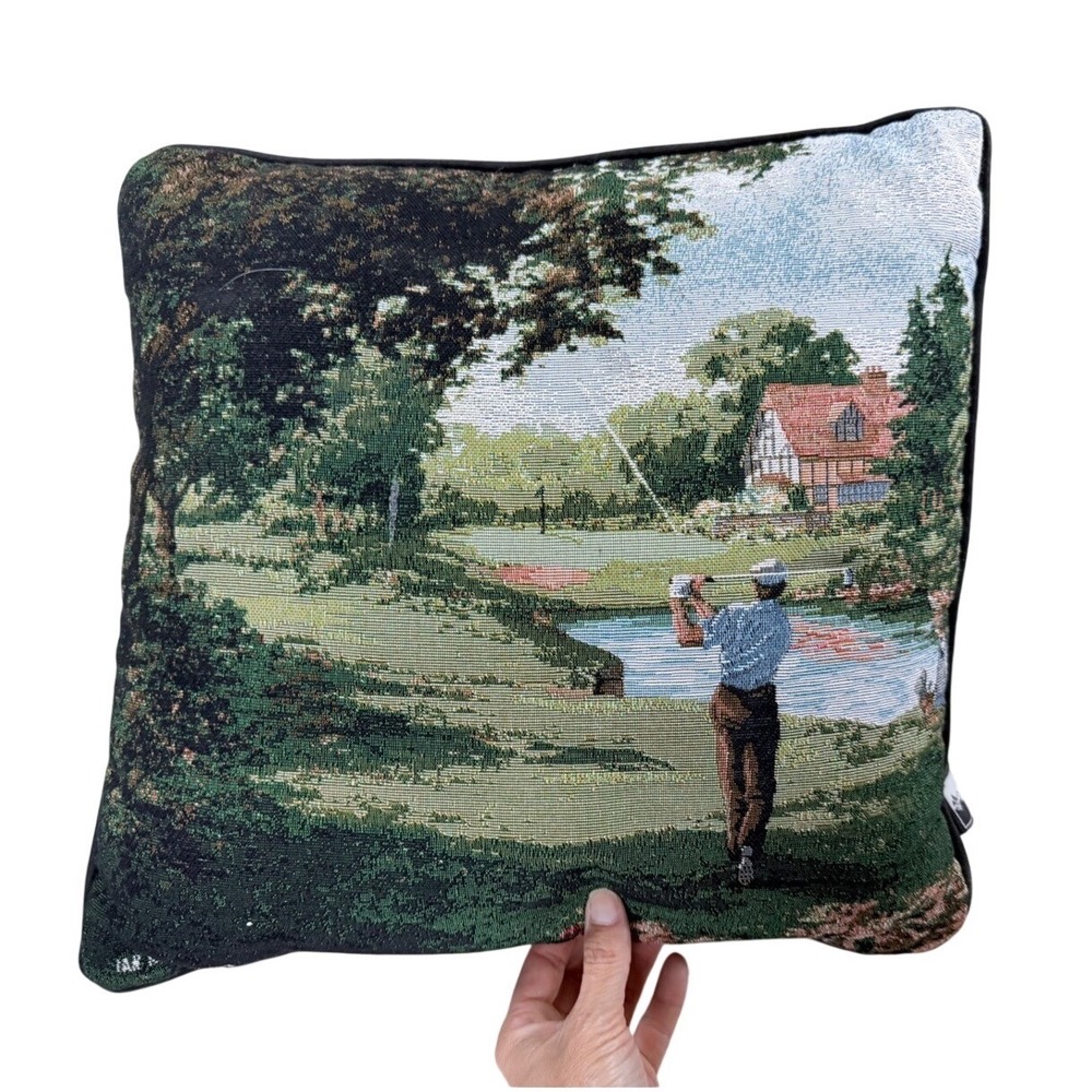 La France Home Throw Pillow Unisex 15x15 Green Golf Tapestry Scenic Made in USA